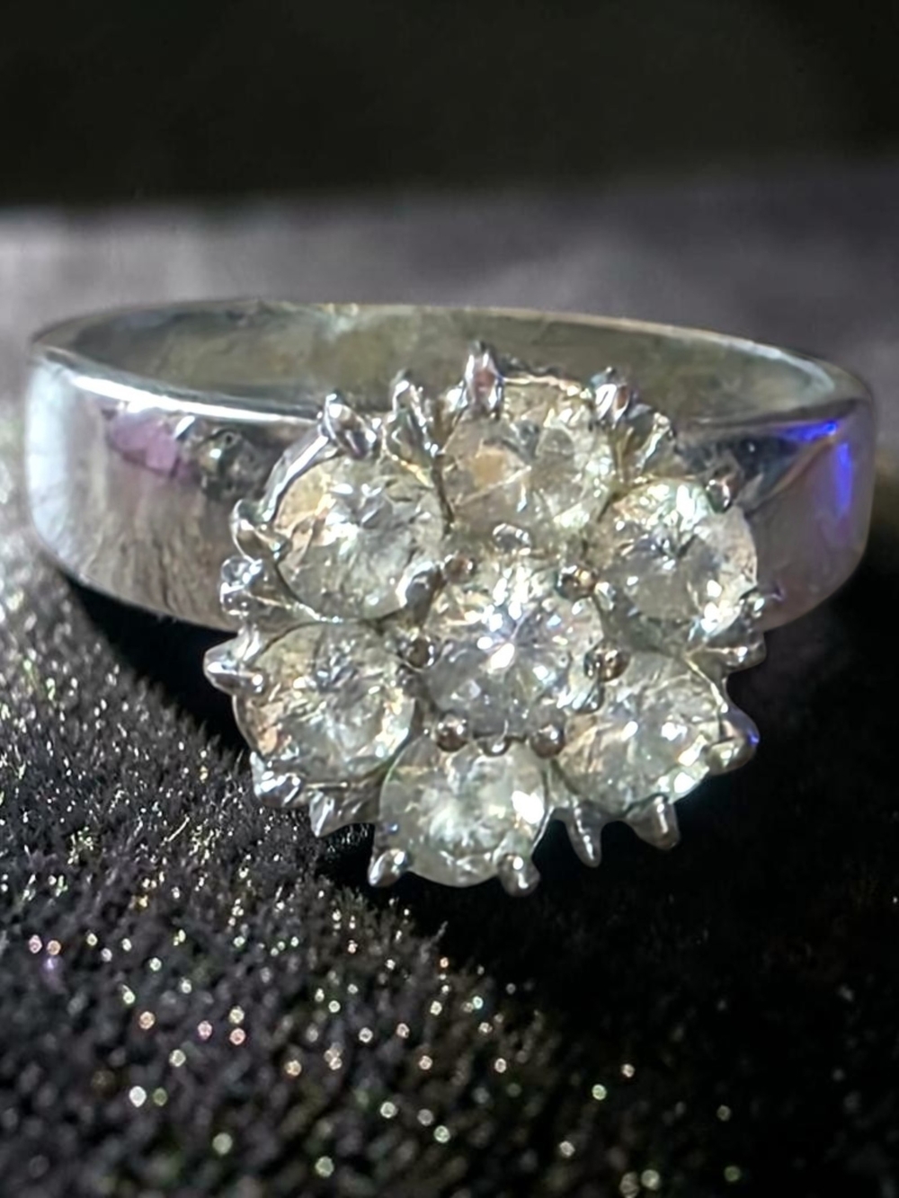 925 Silver Floral Cluster CZ Ring - White